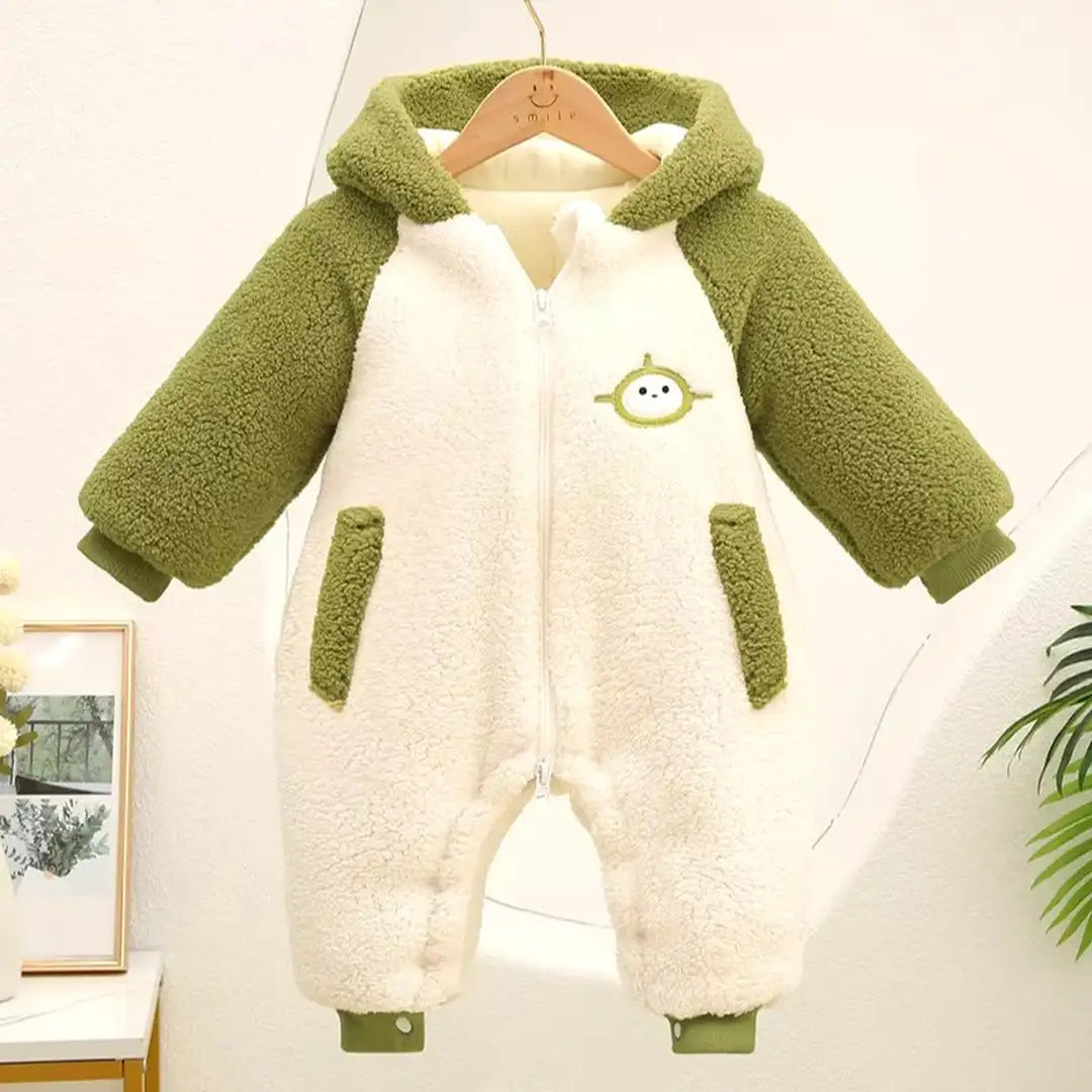 Soft White N Green Stylish Winter Romper 1 - Minitaq baby kids clothes dress