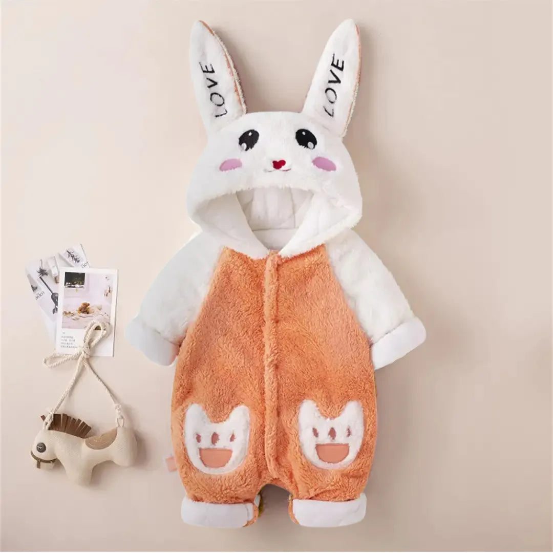 Charming Peach Bunny Hooded Baby Romper