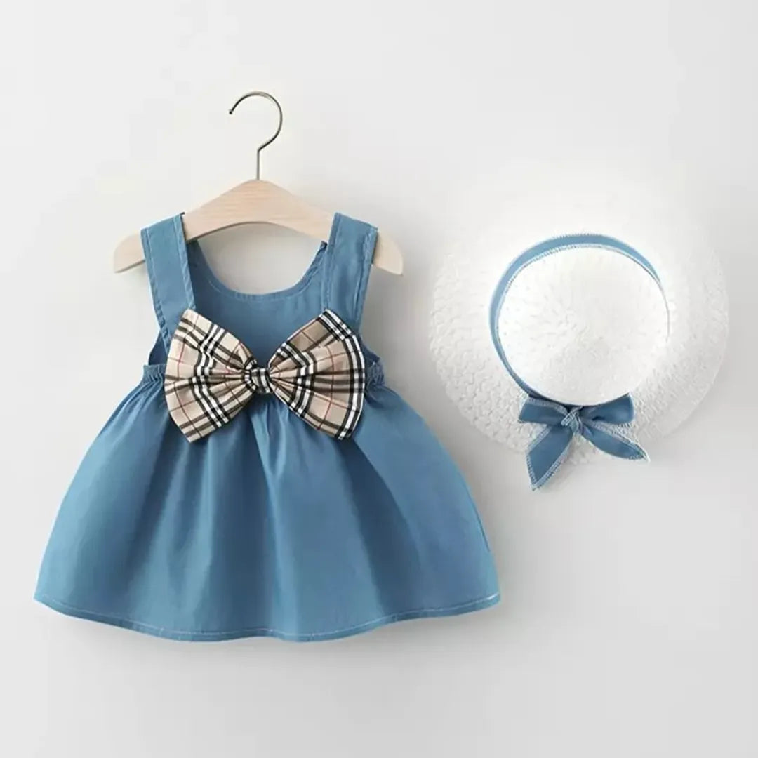 Cute Soft Blue Frock With Hat For Baby Girls 1 - Minitaq baby kids clothes dress