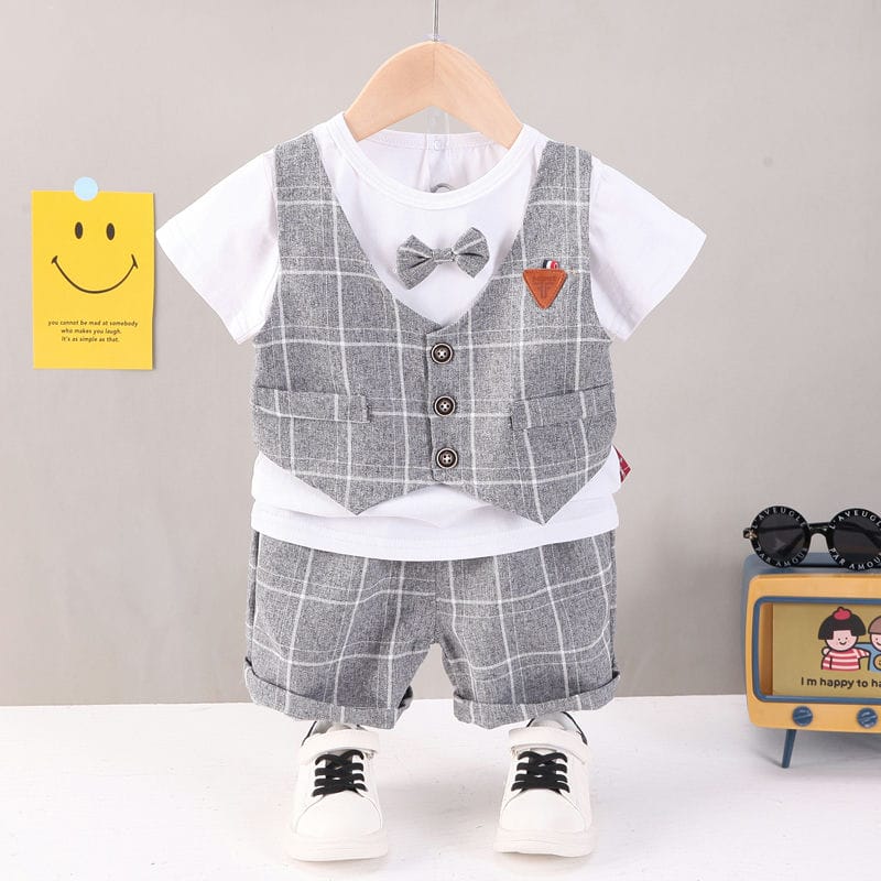 Formal Gray Checkered Style 2pc Set 1 - Minitaq baby kids clothes dress