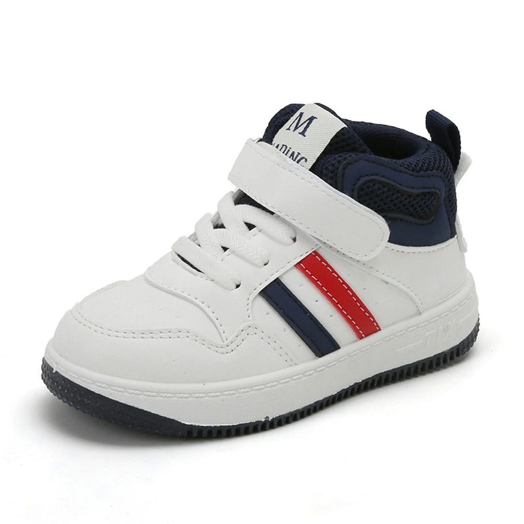 Trendy White Kids Shoes with Red and Blue Stripes 1 - Minitaq baby kids clothes dress