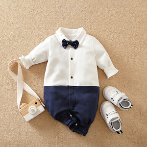 White And Blue Full Sleeves Formal Romper 1 - Minitaq baby kids clothes dress