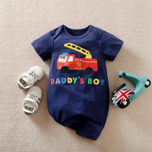 Firetruck Daddys Boy Blue Cotton Romper 1 - Minitaq baby kids clothes dress