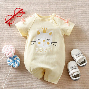 Cute Cat Yellow Summer Cotton Baby Romper 1 - Minitaq baby kids clothes dress