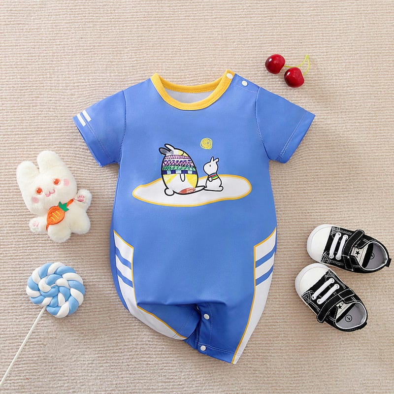 Stylish Blue Cartoon Polyester Baby Romper 1 - Minitaq baby kids clothes dress