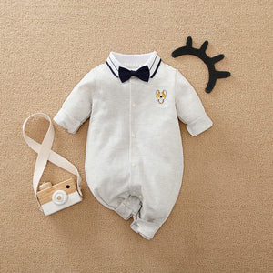 Casual Polo Gray Baby Romper With Bow Tie 1 - Minitaq baby kids clothes dress