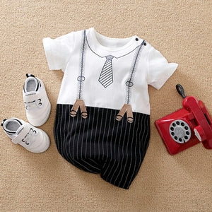 Strap And Tie Printed Casual Black White Romper 1 - Minitaq baby kids clothes dress