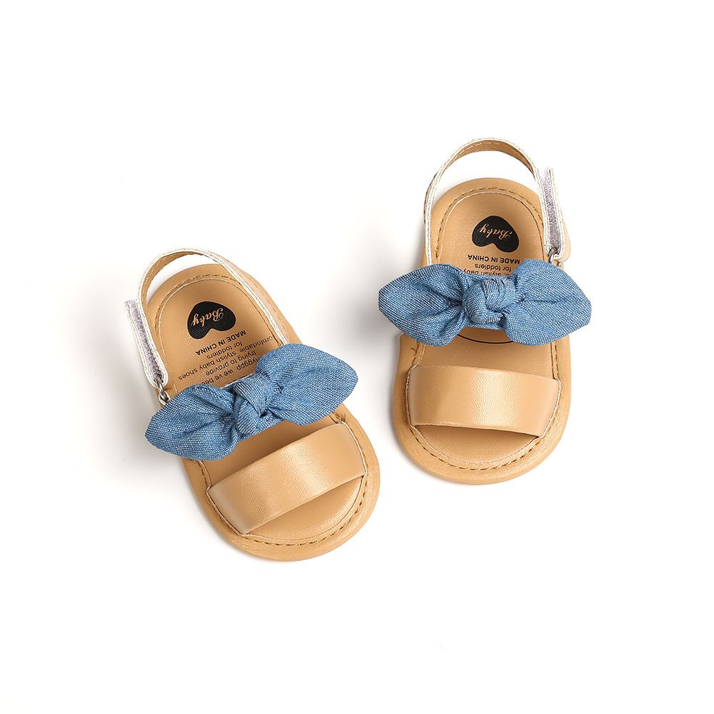 Beige Baby Shoes With Blue Bow Knot 2 - Minitaq baby kids clothes dress