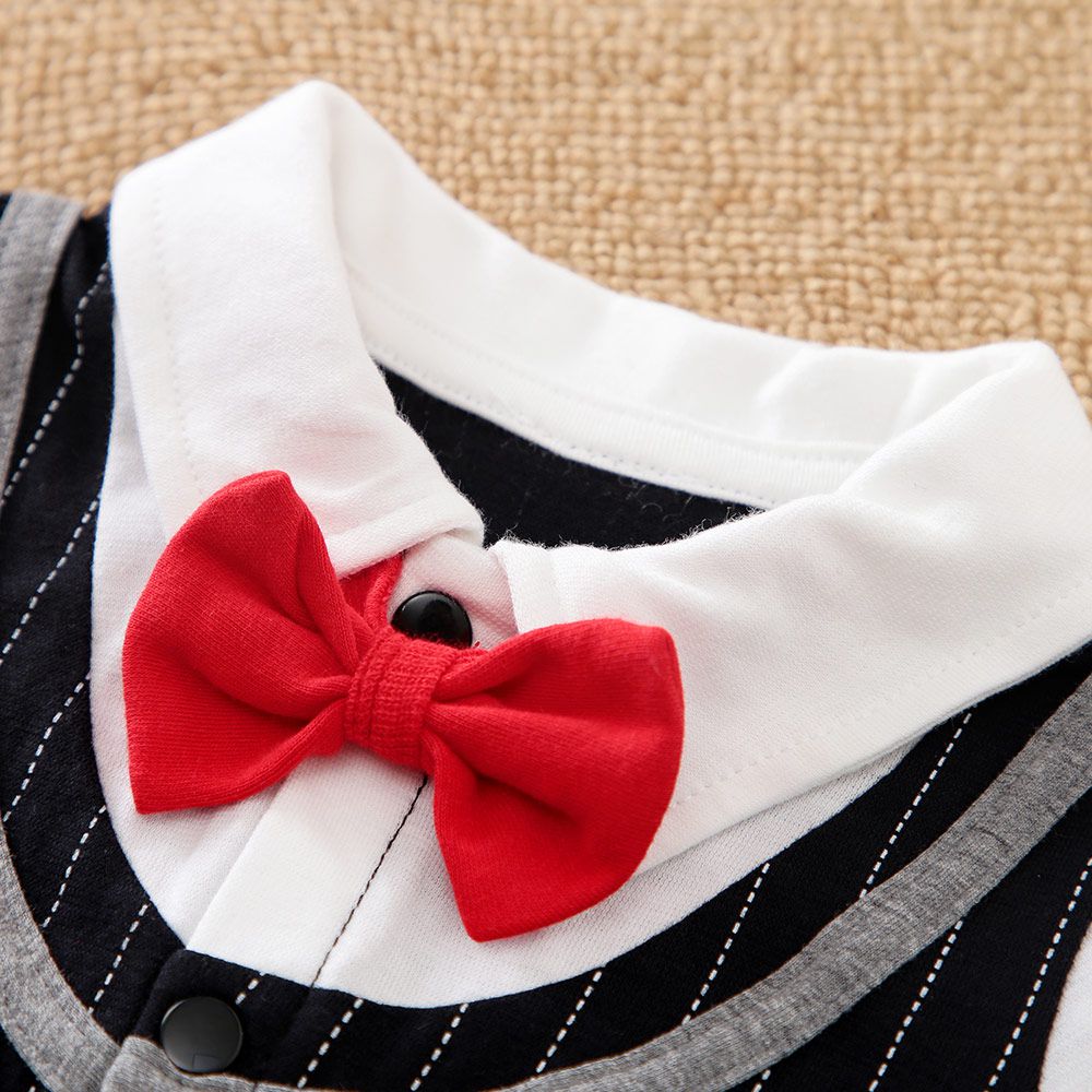 Formal Lines Baby Romper With Red Bow Tie 3 - Minitaq baby kids clothes dress