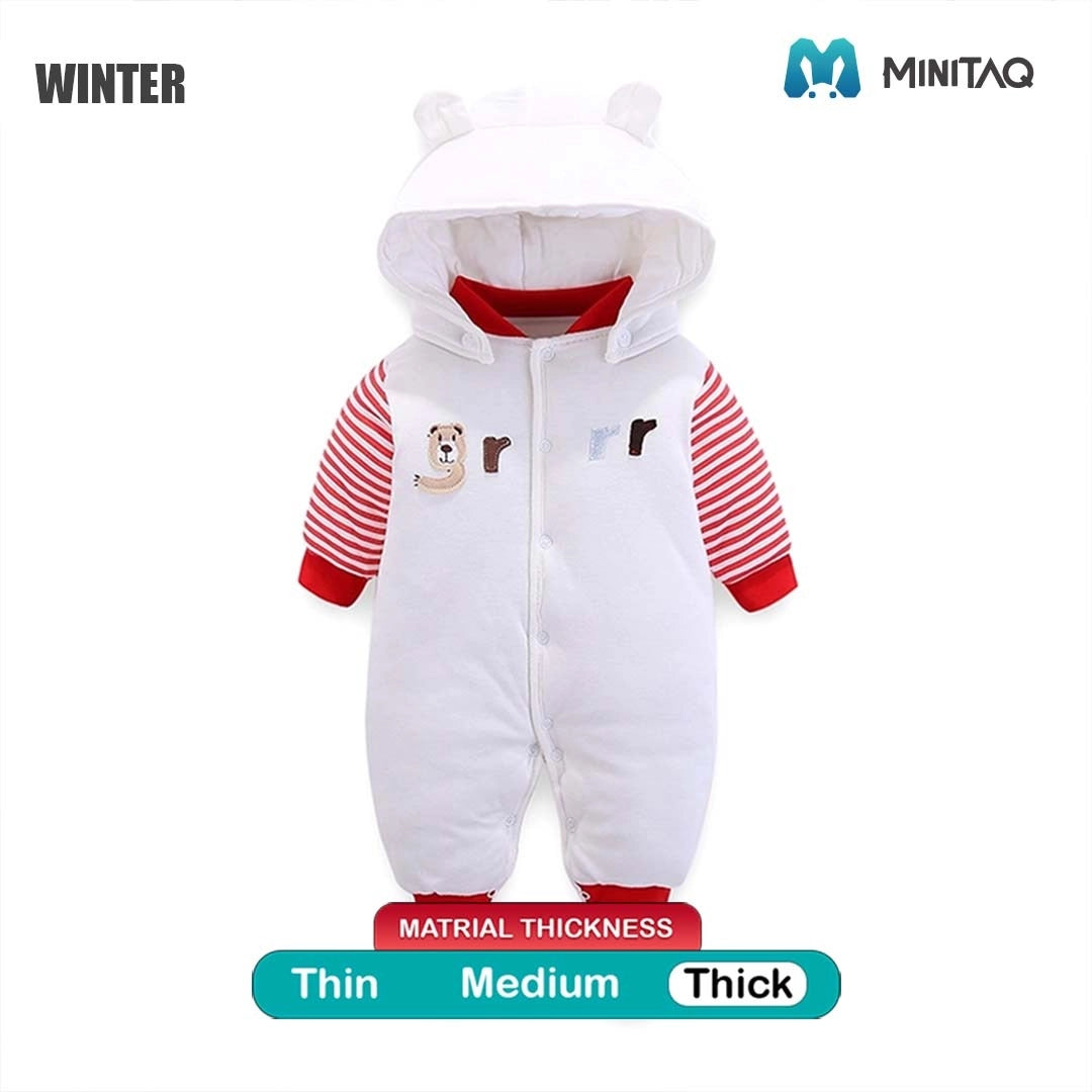 White N Red Bear Growl Winter Hooded Romper 2 - Minitaq baby kids clothes dress