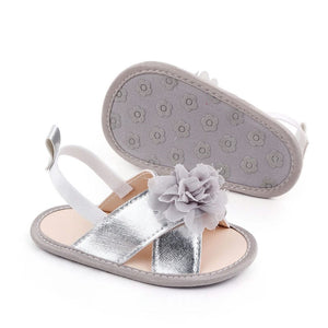 Silver Baby Sandal Shoes With Top Gray Flower 2 - Minitaq baby kids clothes dress