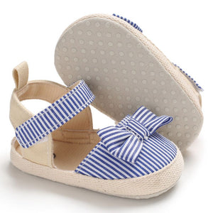 Straight Blue Lines N Bow Baby Sandals 2 - Minitaq baby kids clothes dress