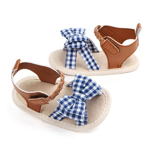 Blue Checks Bow Tie Braided Strap Shoes 1 - Minitaq baby kids clothes dress