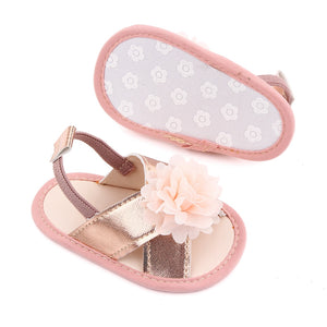 Pink Flower Gold Skin PU Sandals For Baby Girl 3 - Minitaq baby kids clothes dress