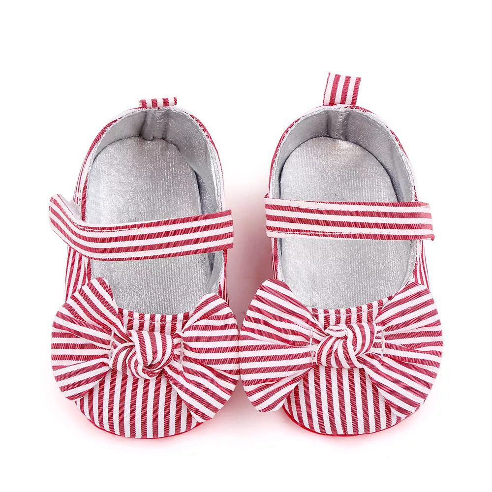 Red Striped Bow Knot Baby Girl Shoes 1 - Minitaq baby kids clothes dress