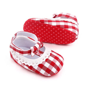 Red Checks Hook N Loops Lace Baby Girl Shoes 2 - Minitaq baby kids clothes dress