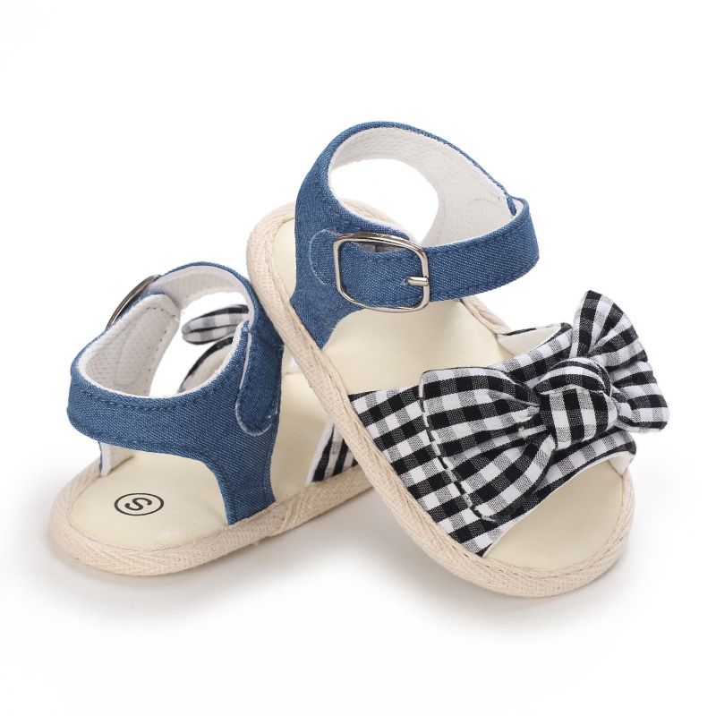 Black Checkered Bow Tie N Jeans Strap Sandals 2 - Minitaq baby kids clothes dress