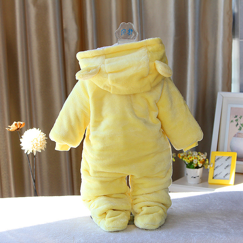 Yellow Fleece Bear Winter Baby Romper 3 - Minitaq baby kids clothes dress