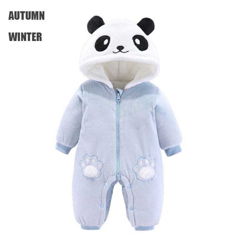 Panda Hooded Blue Winter Romper 2 - Minitaq baby kids clothes dress