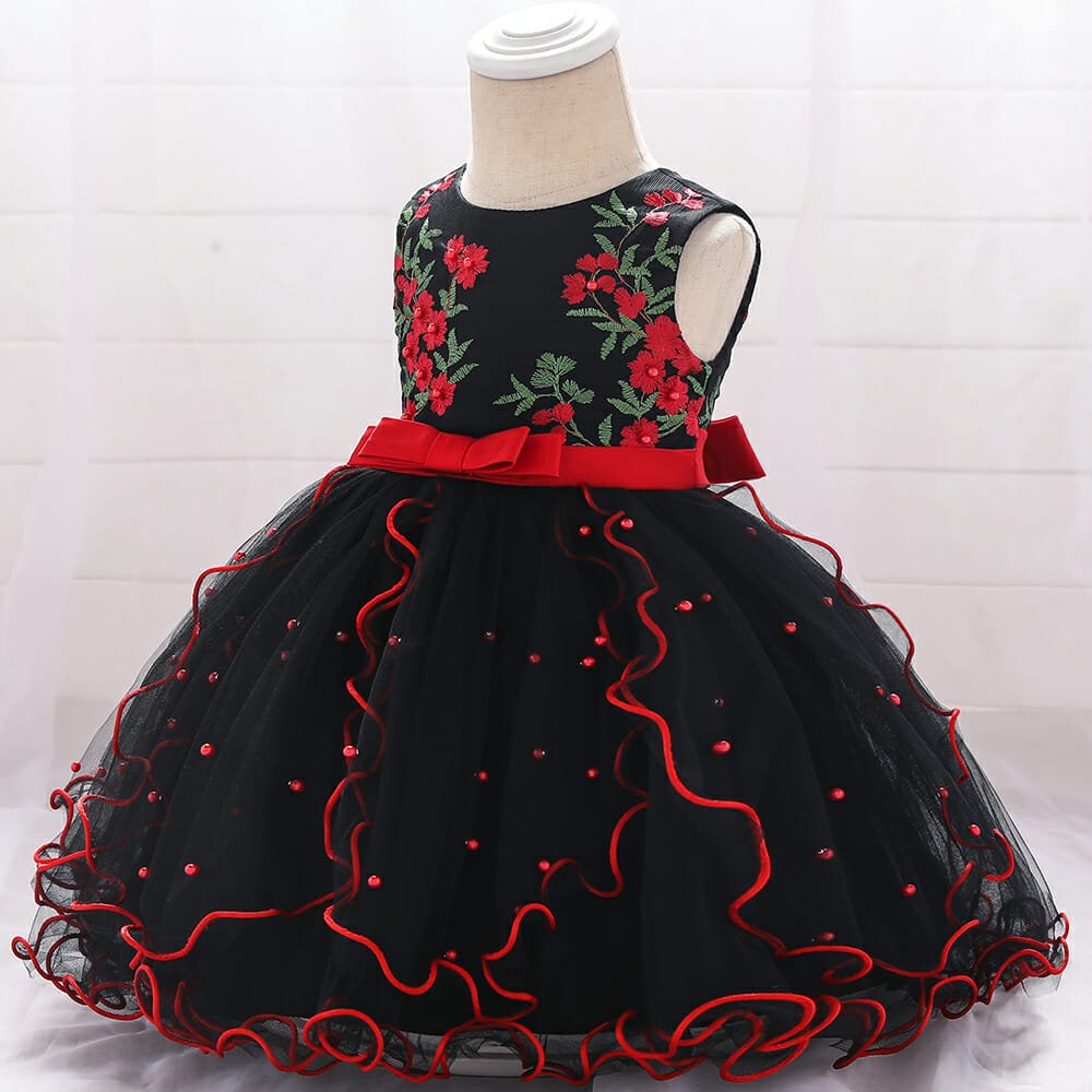 Red And Black Sleeveless Frock With Bow Lace 2 - Minitaq baby kids clothes dress