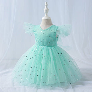 Little Shiny Stars Green Fancy Frock 2 - Minitaq baby kids clothes dress