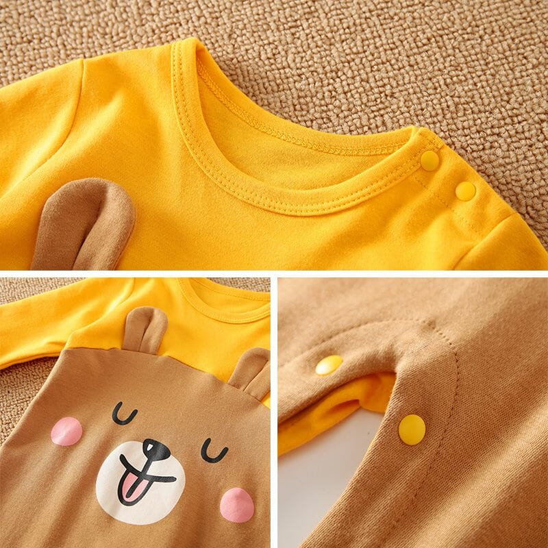 Bear Cartoon Yellow Baby Romper With Cap 3 - Minitaq baby kids clothes dress