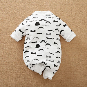 Gentleman Moustache Pattern Full Sleeves Romper 7 - Minitaq baby kids clothes dress