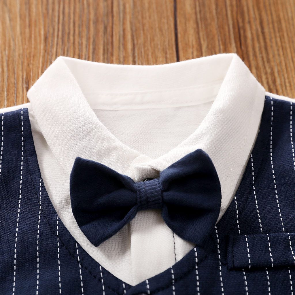 Dark Blue Formal Baby Romper And Bow Tie 3 - Minitaq baby kids clothes dress