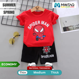 Charming Red Spider Man Design Shirt N Black Shorts 2pcs Set 1 - Minitaq baby kids clothes dress