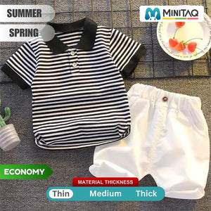 Trendy Striped Polo Shirt and White Shorts Set for Kids 1 - Minitaq baby kids clothes dress