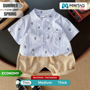 Little Captains Light Blue Shirt and Beige Shorts 1 - Minitaq baby kids clothes dress