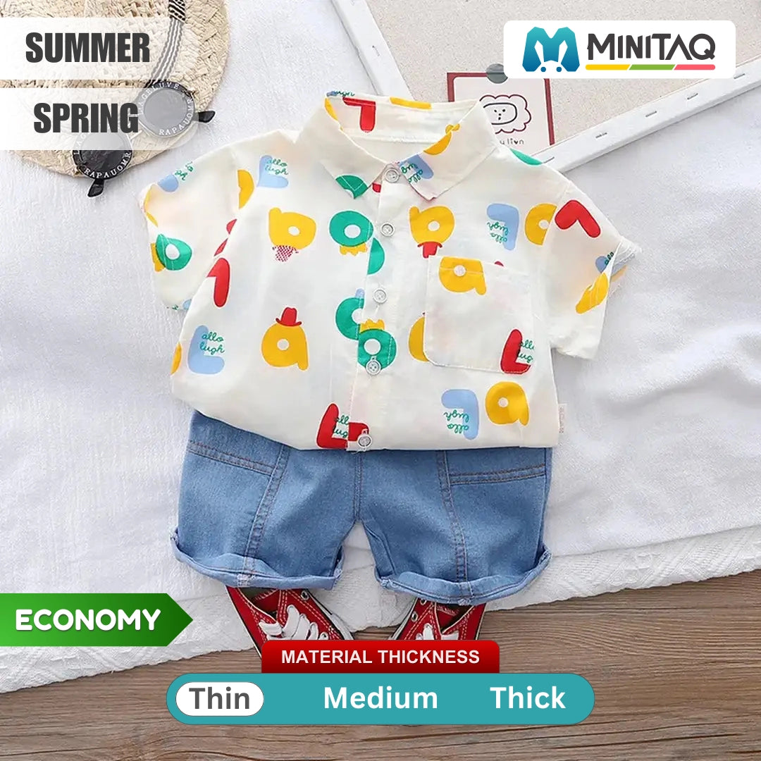 Playful Numbers Pattern Shirt with Denim Shorts 1 - Minitaq baby kids clothes dress