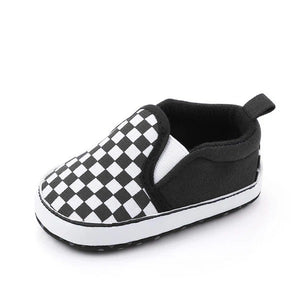 Casual Dark Blue and White Check Pattern Baby Shoes