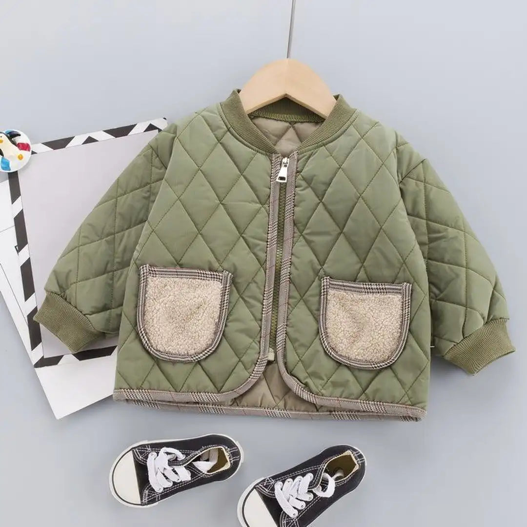 Olive Green Quilted N Fur Pocket Style Set - Minitaq baby kids clothes dress