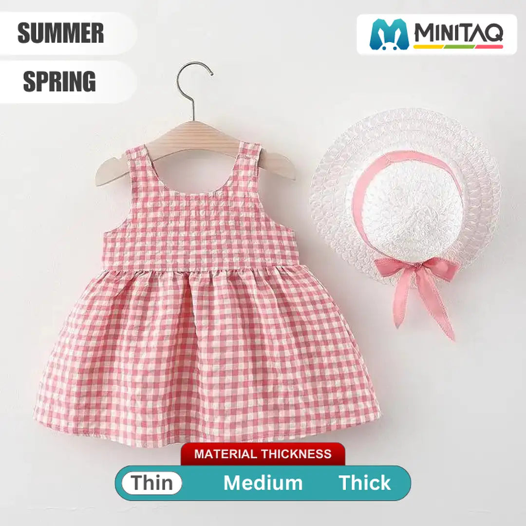 Charming Pink Gingham Style Dress For Baby Girls