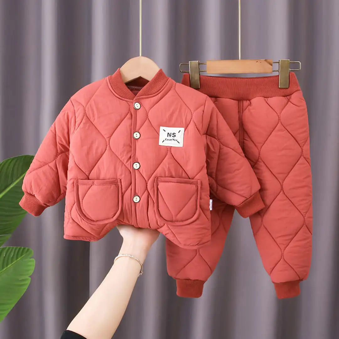 Cozy Bear Button Style Quilted Tracksuit 2pc set - Minitaq baby kids clothes dress