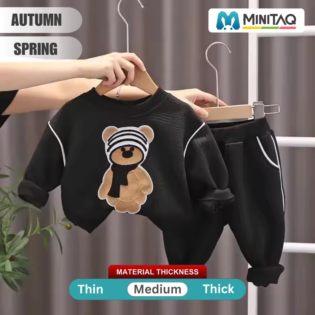 Cute Bear Full Sleeve Black Shirt N Trouser 2pcs Set - Minitaq baby kids clothes dress