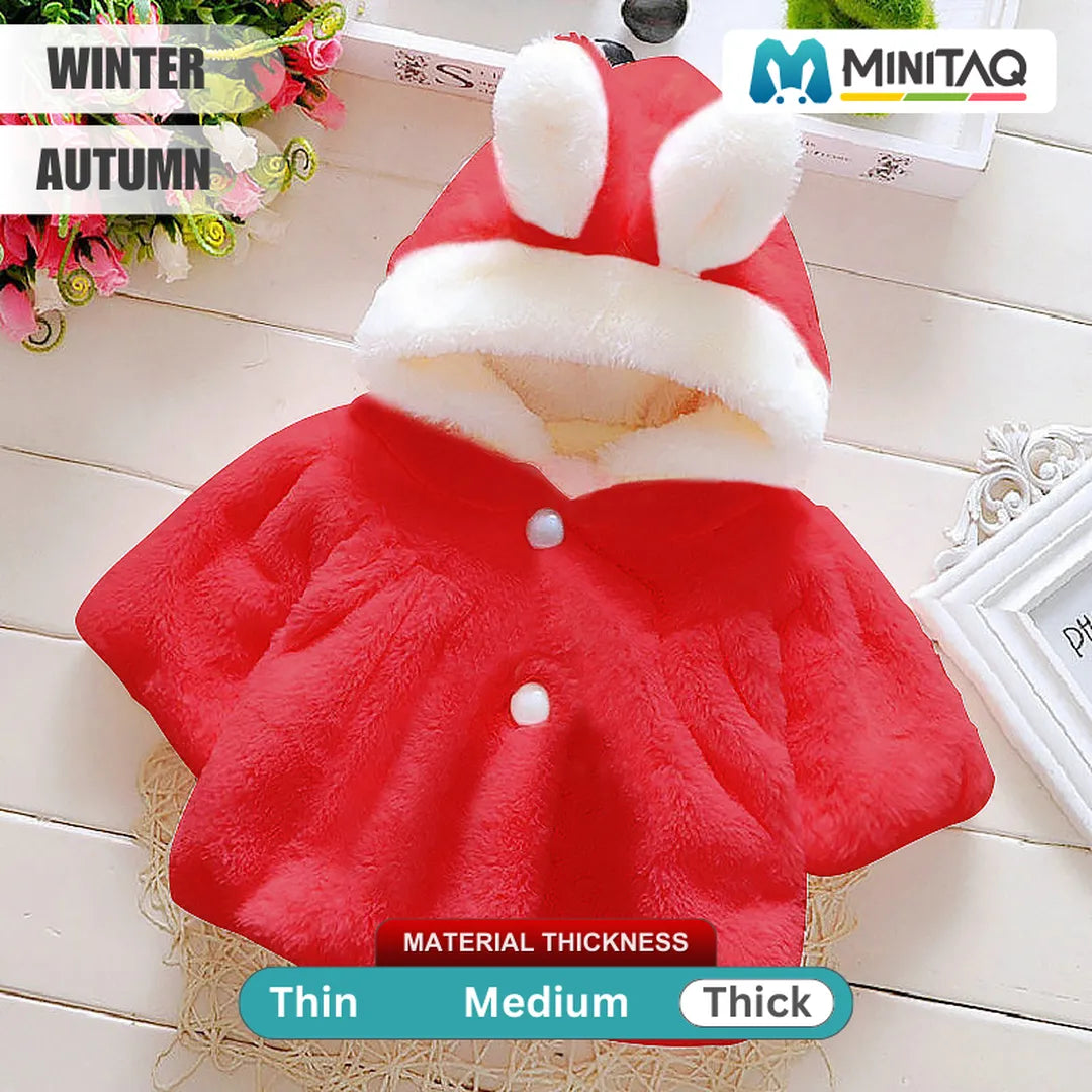 Fluffy Red N White Bunny Ears Baby Winter Hood 2 - Minitaq baby kids clothes dress