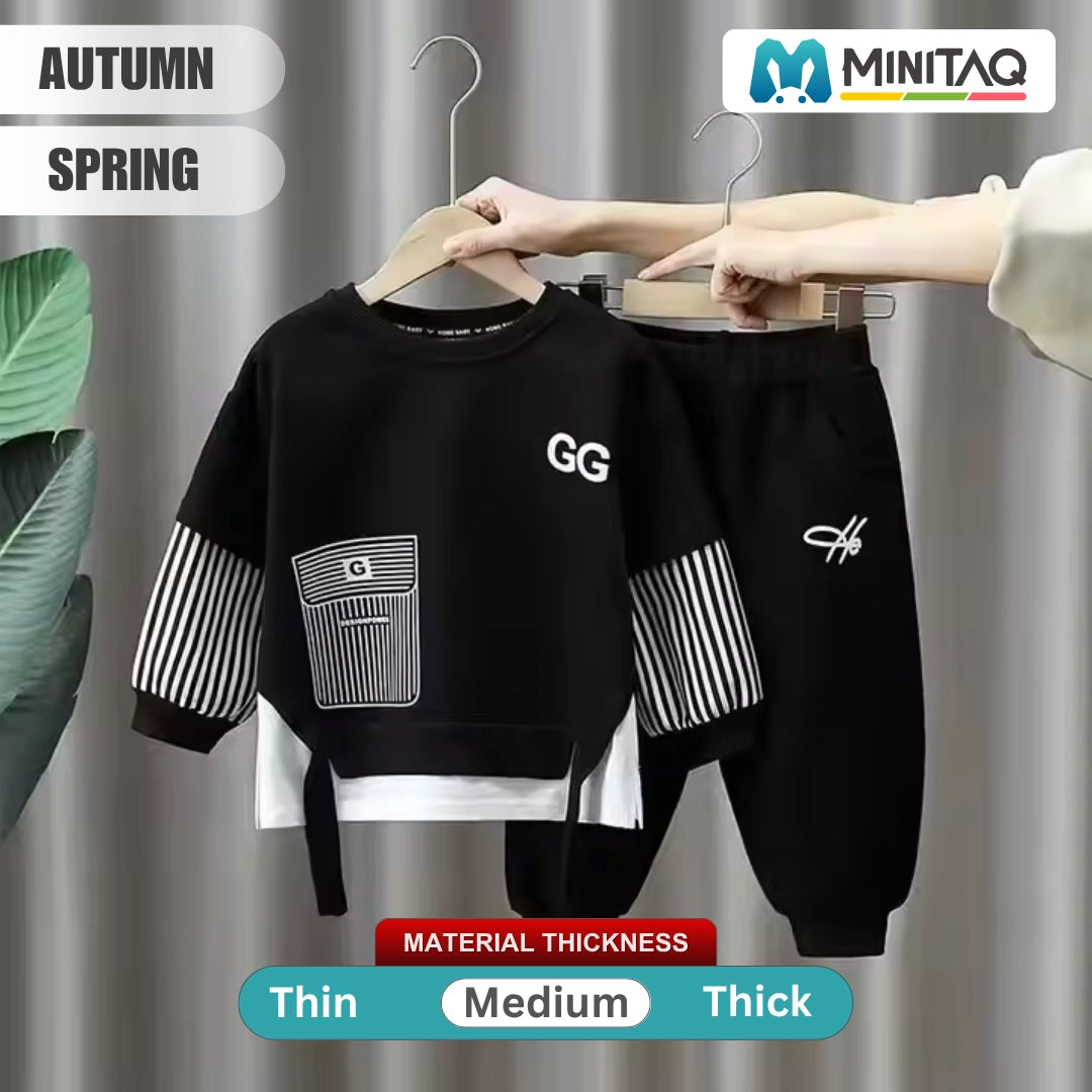 Stylish Stripes Full Sleeves Black Shirt N Trouser 2pcs Set - Minitaq baby kids clothes dress