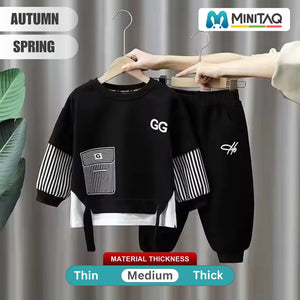 Stylish Stripes Full Sleeves Black Shirt N Trouser 2pcs Set - Minitaq baby kids clothes dress