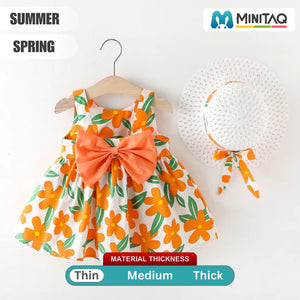 Cute Green & Orange Flower Patterned Sleeveless Dress