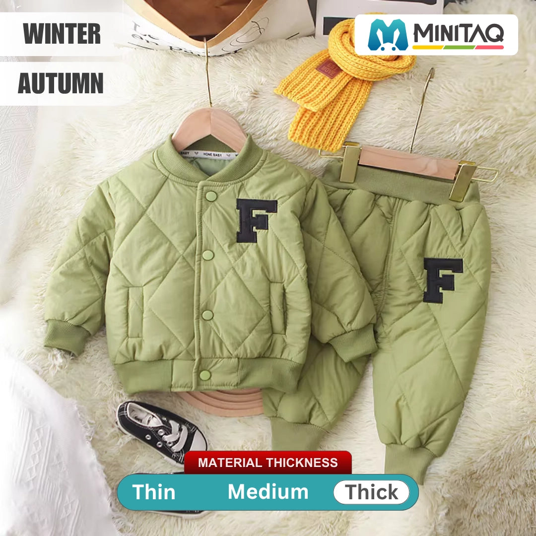 Soft Quilted Green Jacket and Trouser 2pcs Set For Winters - Minitaq baby kids clothes dress