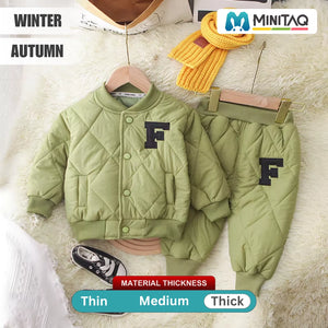 Soft Quilted Green Jacket and Trouser 2pcs Set For Winters - Minitaq baby kids clothes dress