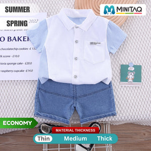 Classic White Shirt with Blue Denim Shorts - Minitaq baby kids clothes dress 