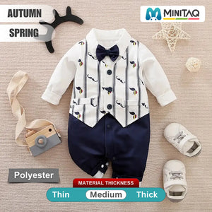 Formal Blue White Waist Coat Style Baby Romper 2 - Minitaq baby kids clothes dress