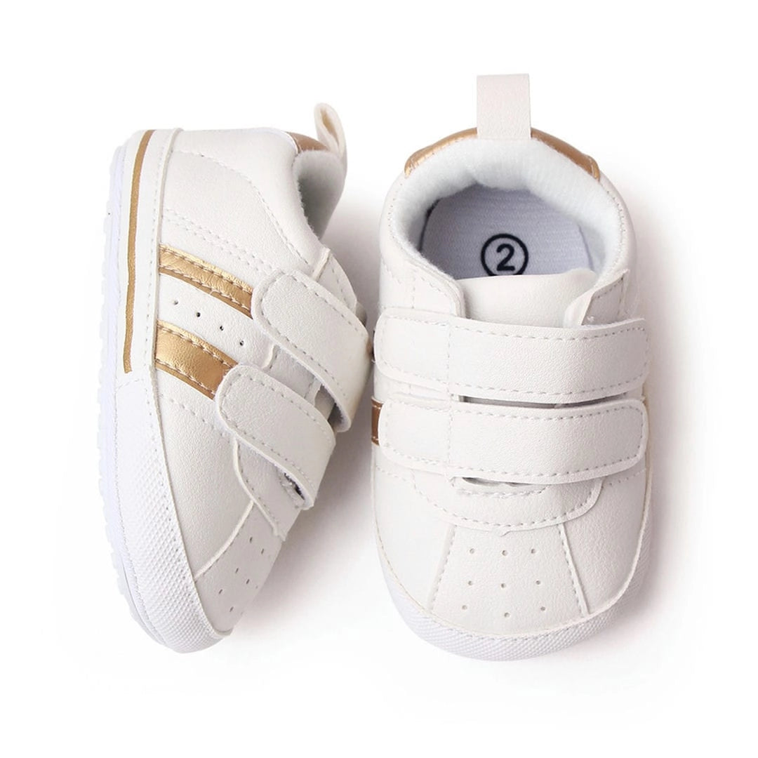 Stylish White Baby Shoes with Gold Stripes 2 - Minitaq baby kids clothes dress