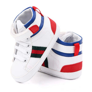 Pure White High Ankle Style Baby Shoes with Red and Green Stripes 3 - Minitaq baby kids clothes dress