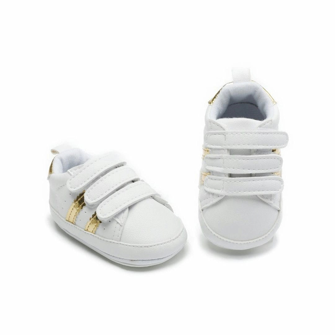 White and Gold baby Sneakers with 3 Valcro Straps 2 - Minitaq baby kids clothes dress