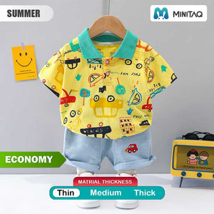 Cars Pattern Yellow T-Shirt and Shorts 2 - Minitaq baby kids clothes dress