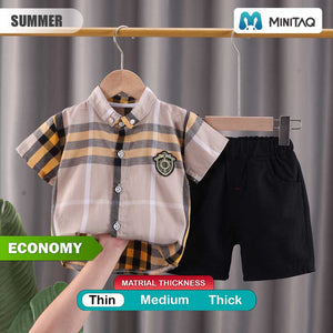 Brown Shirt Check Style With Shorts 2pc 2 - Minitaq baby kids clothes dress